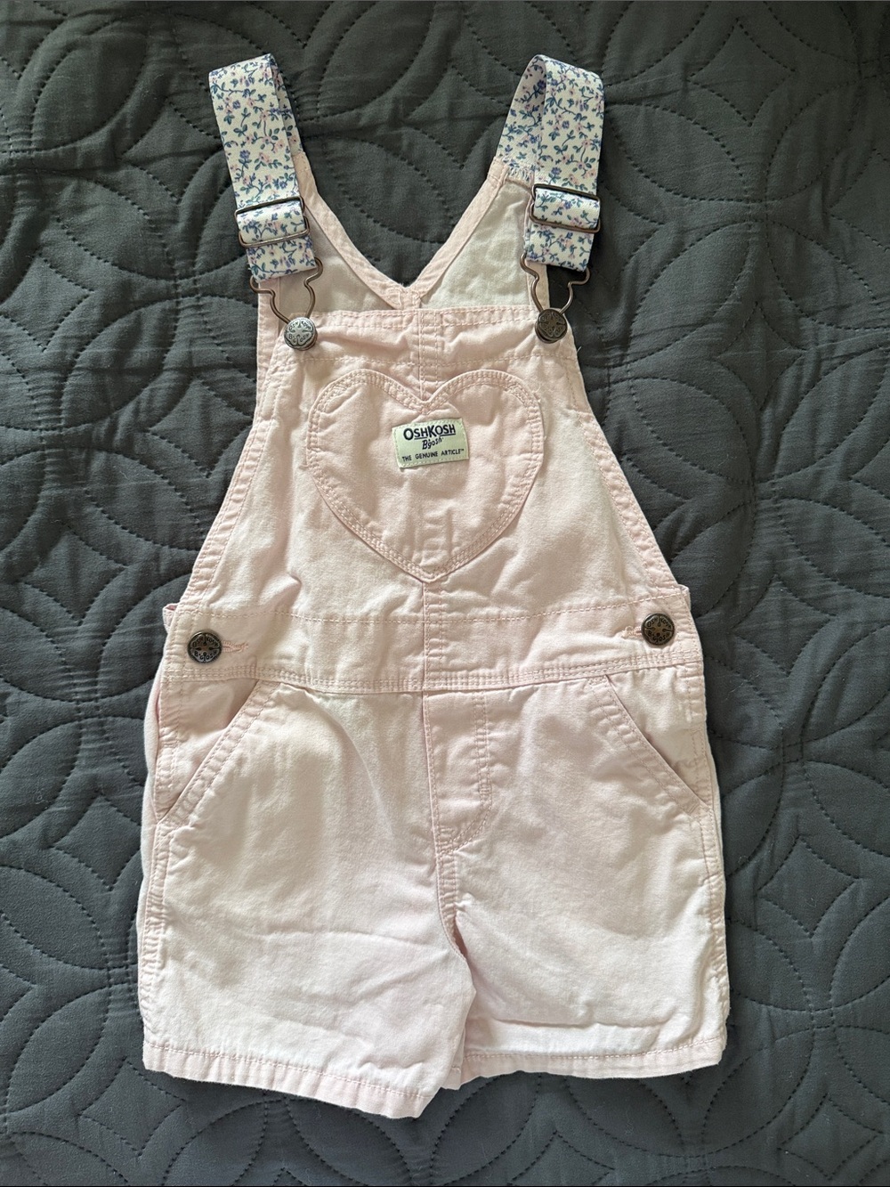 OshKosh B'gosh Pale Pink Short Overalls with Floral Straps- size 3T